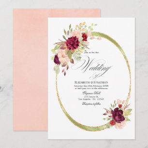 Burgund - Marsala und geometrische Hochzeit mit Bl Einladung