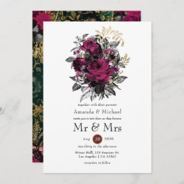 Burgund - Marsala und Gold Floral Wedding Einladung