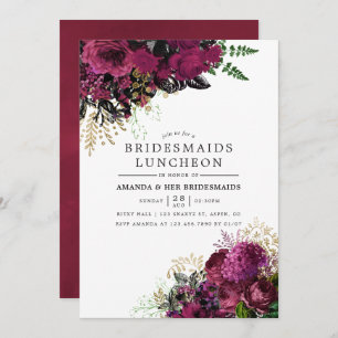 Burgund - Marsala und Goldbridmaids Luncheon Einladung