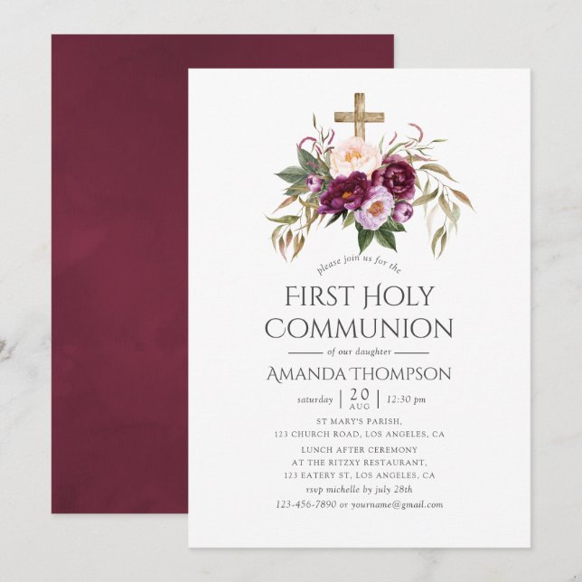 Burgund/Marsala und Peach Einladung (Vorne/Hinten)