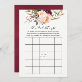 Burgund - Marsala und Peach Floral Bridal Bingo Einladung