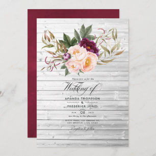 Burgund - Marsala und Peach Rustic Floral Wedding Einladung