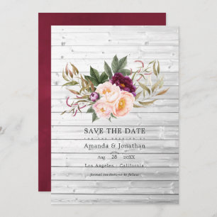 Burgund - Marsala und Peach Rustic Floral Wedding Save The Date