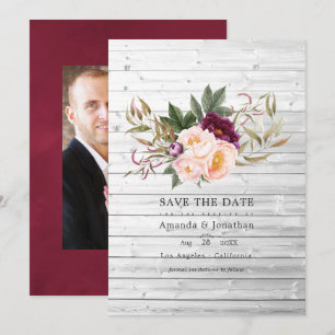 Burgund - Marsala und Pfirsich Rustikale Florale H Save The Date