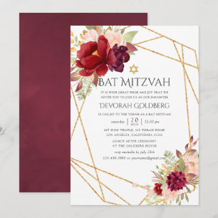 Burgund-Marsala und Rosé geometrische Bat Mitzwa Einladung