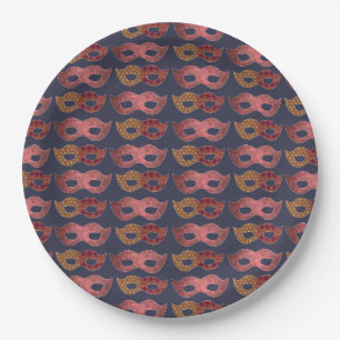 Burgund-Masqueradenmasken-Muster Pappteller