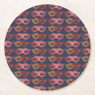 Burgund-Masqueradenmasken-Muster Runder Pappuntersetzer