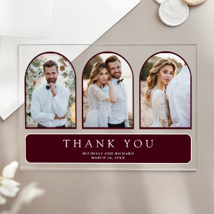Burgund Minimal Arch 3 Foto Hochzeit Danke Acryleinladungen