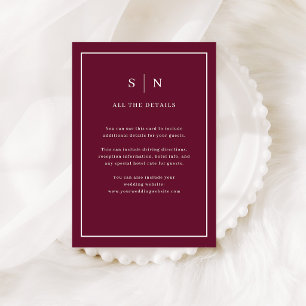 Burgund Minimal Chic Rahmen Hochzeitsgast Details Begleitkarte