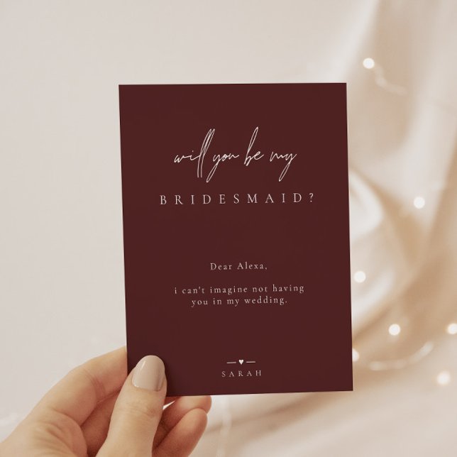 Burgund Minimalistisch werden Sie meine Bridesmaid Einladung (Von Creator hochgeladen)