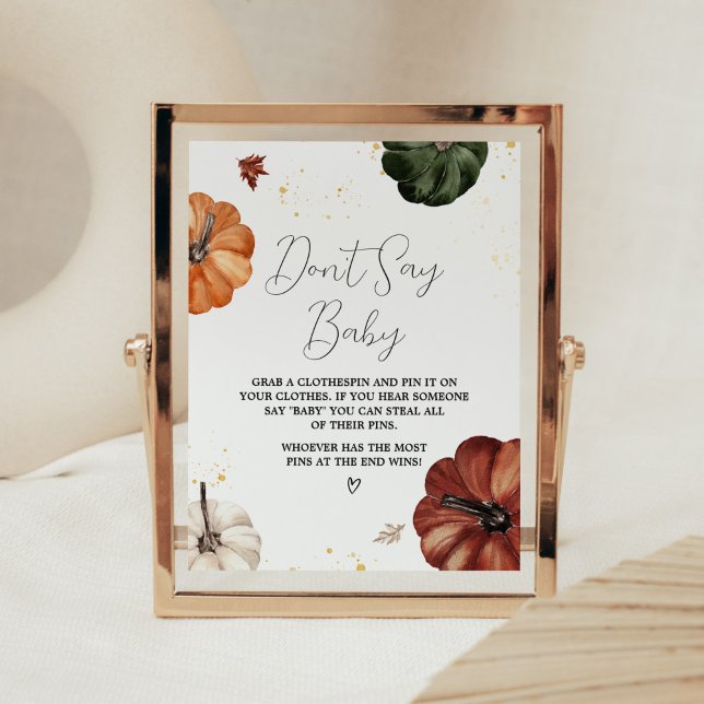 Burgund Minimalistischer Herbstspumpkin Sage nicht Poster (Minimalist Autumn Pumpkin Baby Shower Don't Say Baby Sign)