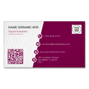 Burgund Minimalistisches Formelles QR-Code Magnetische Visitenkarte