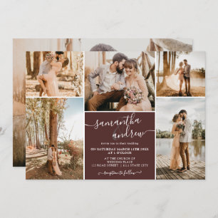 Burgund minimalistisches Skript 6 Fotos Hochzeit Einladung
