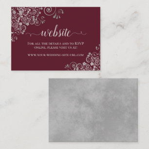 Burgund mit eleganter Silver Lace Wedding Website Begleitkarte