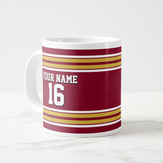 Burgund mit Gold White Stripes Team Jersey Jumbo-Tasse (Vorderseite Links)