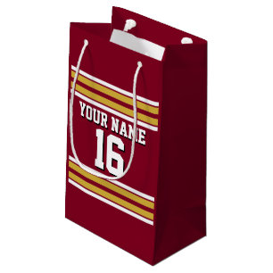 Burgund mit Gold White Stripes Team Jersey Kleine Geschenktüte