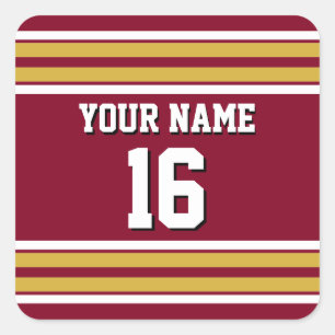 Burgund mit Gold White Stripes Team Jersey Quadratischer Aufkleber