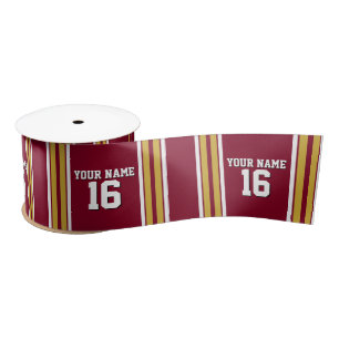 Burgund mit Gold White Stripes Team Jersey Satinband
