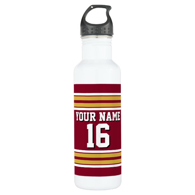 Burgund mit Gold White Stripes Team Jersey Trinkflasche (Vorderseite)