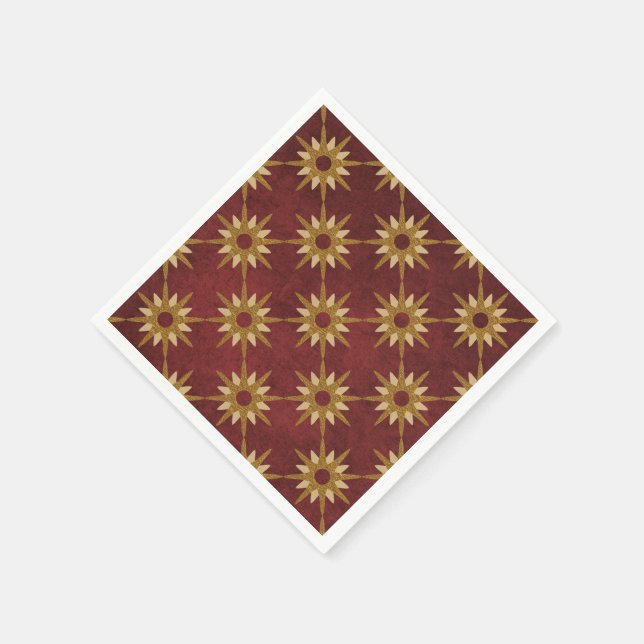 Burgund mit Goldstern-Muster Serviette (Ecke)