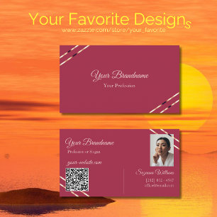 Burgund mit Roségold-Linien Foto und QR-Code Visitenkarte