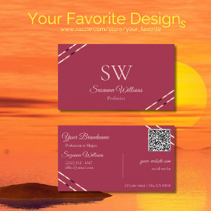 Burgund mit Roségold-Linien Monogramm QR-Code Visitenkarte