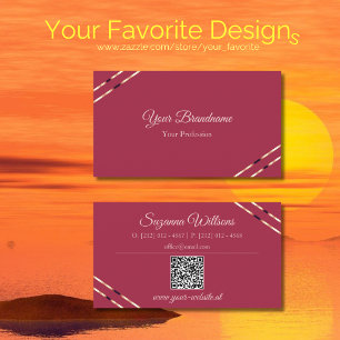 Burgund mit Roségold-Linien und QR-Code Elegant Visitenkarte
