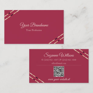 Burgund mit Roségold-Linien und QR-Code Elegant Visitenkarte