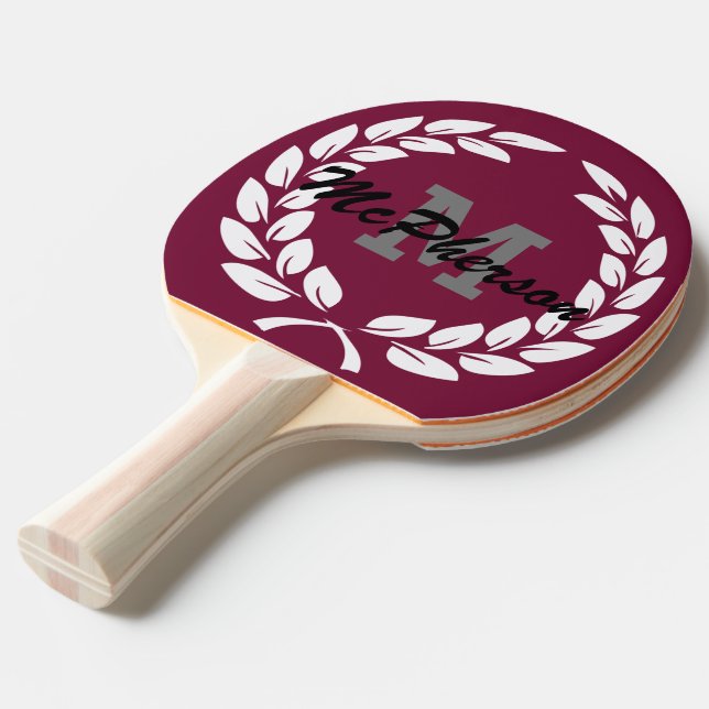 Burgund mit Siegeschrei und Monogramm/Name Tischtennis Schläger (Vorderseite)