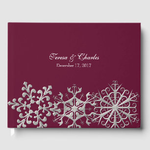 Burgund mit Snowflakes Wedding Gästebuch