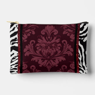 Burgund mit Zebra-Imitaten Glitzern Zubehörtasche