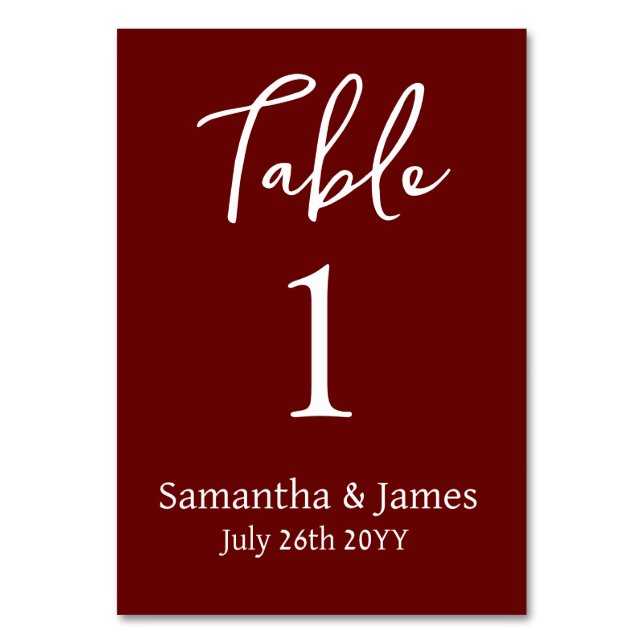Burgund Moderne Elegance Hochzeit Tischnummer (Rückseite)