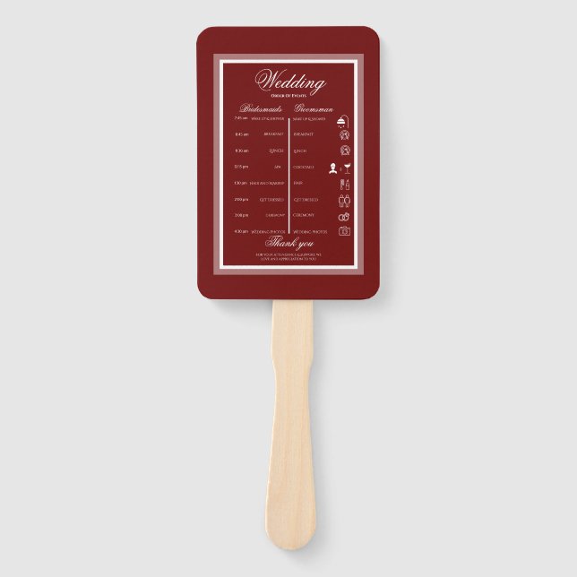 Burgund Moderne Hochzeit Fächer (Vorderseite)