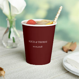 Burgund Moderne Initialen Minimalistische Hochzeit Pappbecher