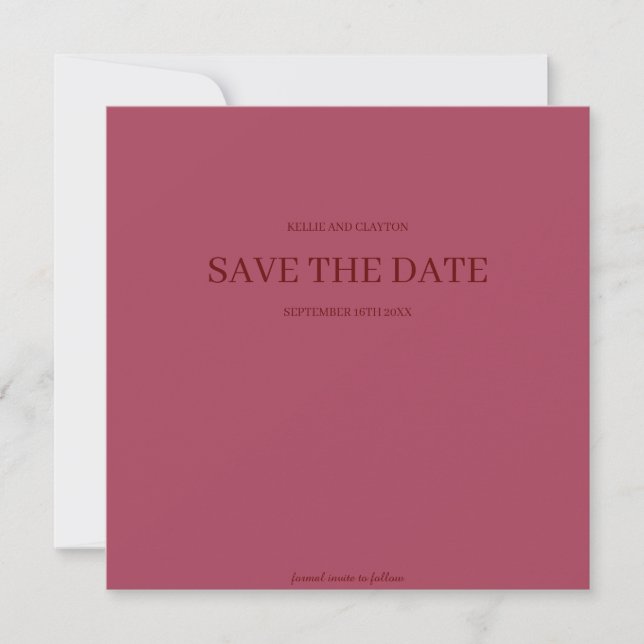Burgund moderne Minimalistische Hochzeit retten da Save The Date (Vorderseite)