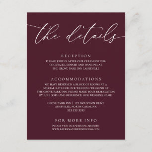 Burgund Moderne Minimalistische Hochzeitskarte Begleitkarte