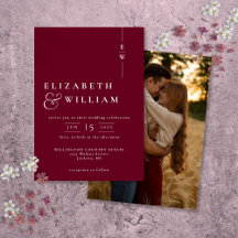 Burgund Modernes, elegantes Monogram Foto Wedding