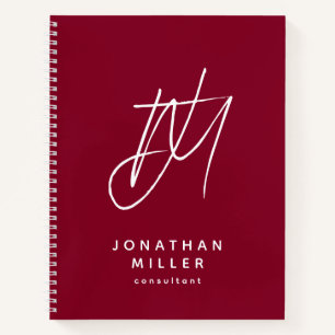 Burgund Modernes Minimalistisches Monogramm Notizbuch
