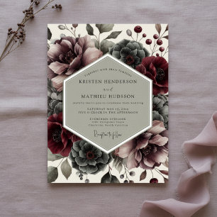 Burgund Moosblüten-Hochzeit Einladung