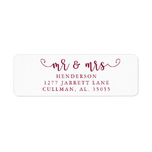 Burgund Mr & Mrs Return Address Label