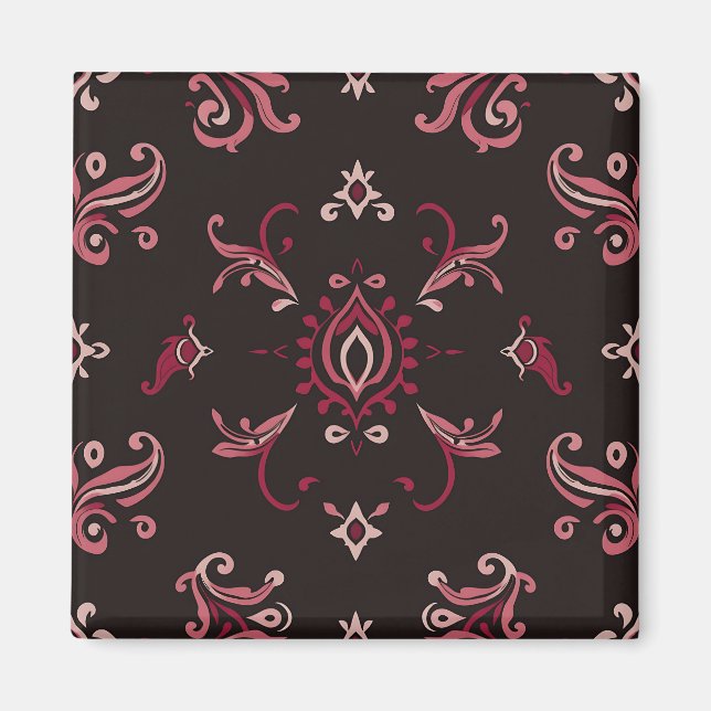 Burgund-Muster mit floralem Ornament Magnet (Vorne)