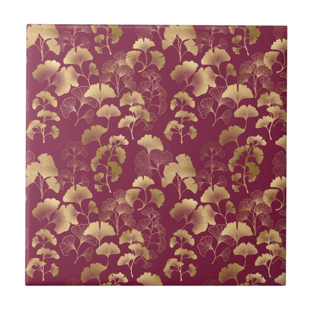 Burgund-Muster mit Goldblatt Fliese (Vorderseite)
