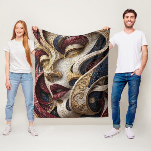 Burgund Navarra Elfenbein Gold Mosaik Gesicht Fleecedecke
