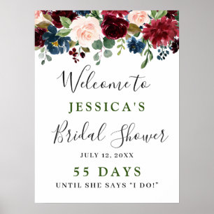 Burgund Navy Blau Blush Floral Brautparty Poster