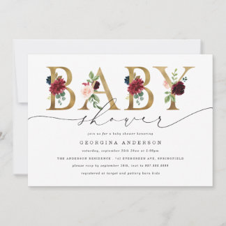 Burgund-Navy-Blumen-Baby-Shower-Einladung Einladung