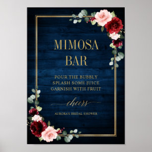 Burgund Navy Blush Bloral Gold Mimosa Bar Poster