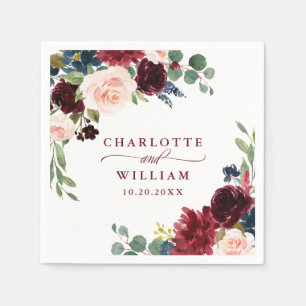 Burgund Navy Blush Bloral Rustikale Hochzeit Serviette