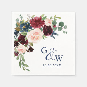 Burgund Navy Blush Bloral Rustikale Hochzeit Serviette