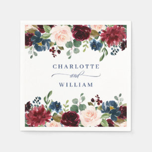 Burgund Navy Blush Bloral Rustikale Hochzeit Serviette