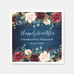 Burgund Navy Blush Bloral Rustikale Hochzeit Serviette